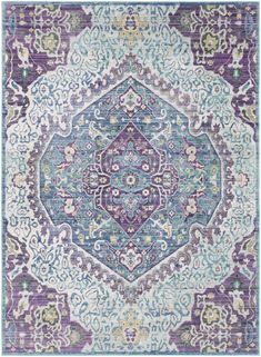 Surya Germili GER-2304 Purple/Blue Area Rug main image Decorating With Purple, Jordan Bedroom, Vintage Rugs Living Room, Girl Room Makeover, Travel Themed Nursery, Apartment Rug, Area Rugs Blue, Colorful Home Decor Ideas, Paint Tiles