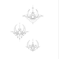 three lotus tattoo designs on white paper