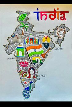 the map of india with all its major cities and their national flags painted on it