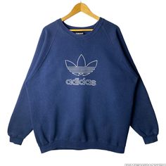 "I T E M * D E S C R I P T I O N Size : L Code : 1980-1995s Authentic Adidas Measurement (garment lying flat on the ground) - Pit :28.5\" inches (manual measurement) Length :31\" inches * CONDITION : Vintage Good Condition 8/10 Check all pictures. P A Y M E N T * I N S T R U C T I O N S * Paypal S H I P P I N G & H A N D L I N G * I ship worldwide with DHL Express and I provide a tracking Number. * International orders usually take between 3-7 day! to arrive at their destination.Depending on cus Sweat Adidas, Adidas Crewneck, Sweatshirt Adidas, Navy Blue Crewneck, Adidas Navy, Adidas Sweater, Adidas Sweatshirt, Embroidered Crewneck, Embroidered Sweater