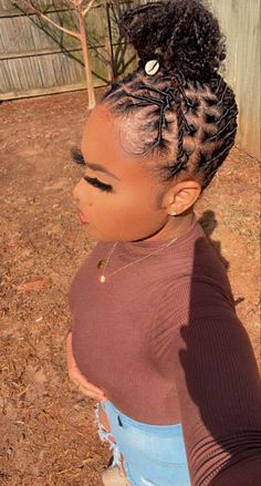 Loc styles Loc Ponytail With Curls, Loc Updo Bun Styles, High Pony Loc Styles, Loc Pinups Styles, Short Dread Styles Updo, Starter Locs Ponytail Styles, Starter Locs Styles Updo, Space Bun Loc Style, Loc Styles Starter Locs