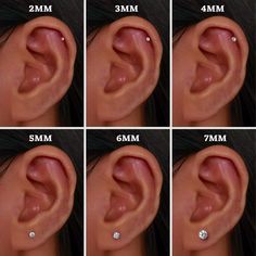 four different views of the inside of an ear with diamonds on each side and in between