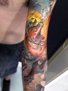 Japan Tattoos, Tatto Sleeve, Pocket Watch Tattoos, Fox Tattoo Design, Tattoos Pictures, Watch Tattoos, Fox Tattoo, Traditional Tattoo Art