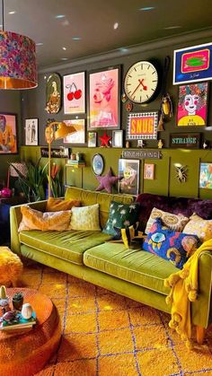 a living room filled with lots of colorful furniture