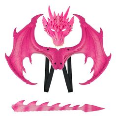 a pink dragon head and tail with two black arrows in the foreground, on a white background