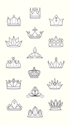 different types of crowns are shown in black and white, as well as the outlines for