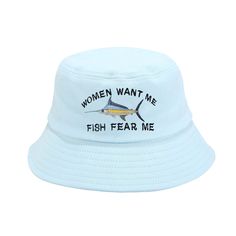 PRICES MAY VARY. 【Find Your Style】: Women want me, Fish Fear Me - Show your pride with this stylish Swordfish fisherman fishing sun cap. Features a funny saying 'Women want me, Fish Fear Me' and blue Marlin embroidered on front of the light blue bucket hat. This one's really special thanks to the intricate embroidery detail and the washed out vintage feel. Perfect to wear out on the boat, at the lake, or just around the house. Trendy Fishing Hat! 【Features】: Made of high quality cotton and Polye Light Blue Bucket Hat, Fish Fear Me, Embroidery Beach, Blue Bucket Hat, Hip Hop Dancer, Embroidered Bucket Hat, Blue Marlin, Black Bucket Hat, Black Bucket