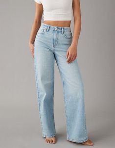 Cute Modern Outfits For Women, Mom Jeans No Holes, H&m Straight Jeans, Cute High Rise Jeans, Jean Cute Outfits, Cute Trendy Pants, Amazon Wide Leg Jeans, Cute Womens Jeans, Baggy Jeans Mid Rise