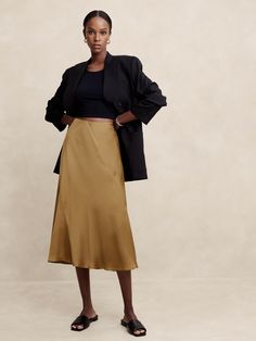 Midi Slip Skirt, Satin Midi Skirt, Slip Skirt, Banana Republic Factory, Satin Skirt, Wardrobe Basics, Satin Fabric, Sweater Top, Skirt Set