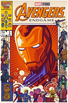 the avengers endgame poster is shown with many different characters and their names on it