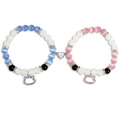 PRICES MAY VARY. Friendship Inspired Matching Bracelets: This inspired matching bracelets are Kitty and Kitty-themed, including a pink kitty charm bracelet and blue kitty charm bracelet, are connected by a heart-shaped magnet, like you both, attract each other while come close. Couple Magnet Heart Bracelets: This magnetic bracelets can make separated friends, couples or family members feel connected. Wearing these heart bracelets, no matter where you are, no matter how far you go, you can feel t Magnetic Heart Bracelet Couple, Matching Glass Bead Bracelets, Matching Charm Bracelets, Spider Kitty, Duo Bracelets, Matching Bracelets For Couples, Bond Bracelet, Matching Stuff, Girly Bracelets