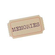 an old - fashioned ticket with the word memories printed on it, is shown against a white background