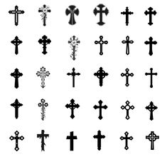 cross silhouettes are shown in black and white, with different crosses on the sides