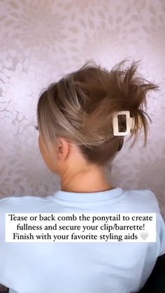 Teased Updo Hairstyles, Easy Updos For Medium Hair Casual, Hair Does For Short Hair Ideas, Short Hair Quick Styles, Business Hairstyles For Women Short, Hairups Easy, High Bun Short Hair Top Knot, Business Hairstyles For Short Hair, Short Hair Cuts For Women Thinning Hair