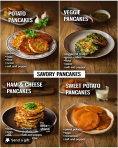 the different types of pancakes are shown on this page, and there is also information about them