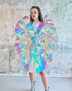 Holographic Unicorn Oversize Big Sleeve Long Cyber Metaverse - Etsy Steve Core, Galaxy Costume, Scifi Outfit, Space Royalty, Holographic Jacket, Holographic Fashion, Mola Mola, Dali Art, Coat Check