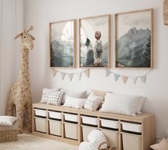 a child's room decorated in neutral tones