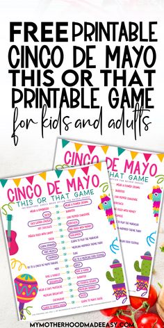 the free printable cinco de mayo game for kids and adults is on display