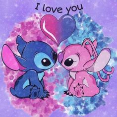 two cute little cartoon animals with the words i love you