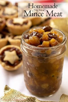 homemade mini mince meat in a jar on a table with other small food items