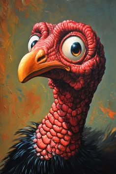 a painting of a turkey with big eyes