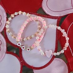 Valentines Day Bracelet Set Pink Gold Pearls Clay Heishi Bracelets Heart Handmade Set Of 3 Stretch Bracelets, Perfect Valentine's Day Gift. Handmade With Love In Las Vegas, Nv. Comes In A Beautiful Pouch. Brand New. I'd Love To Accept Your Offer! Smoke-Free Seller. Fast Shipping. Trusted Long-Timee Seller. All Items Are In Euc Unless Otherwise Stated. Thank You For Shopping, Liscel Styles. Follow Along On Instagram @Liscelstyles Beautiful Boho Hippie Festival One Of A Kind Cool Coachella Birthda Pink Heart Charm Jewelry For Valentine's Day, Cute Heart Beaded Bracelets For Valentine's Day, Cute Heart Beads Beaded Bracelets For Valentine's Day, Heart-shaped Beaded Bracelet For Mother's Day, Beaded Heart Bracelet For Mother's Day, Heart-shaped Letter Beads Bracelet, Cute Heart Beads Friendship Bracelets For Valentine's Day, Dainty Stretch Bracelet With Heart Beads For Gift, Valentine's Day Gift Stretch Bracelet With Heart Charm