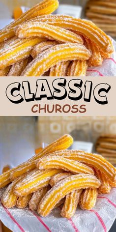 some kind of churros sitting on top of a white plate with the title classic churros