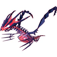 a stylized image of a dragon in red and blue