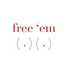 the words free em written in red on a white background with two eyes and one nose