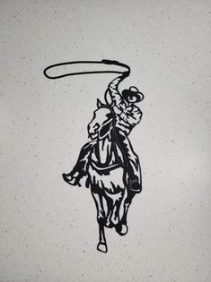 a drawing of a man riding on the back of a horse with a frisbee in his hand