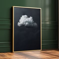 a black and white photo of a cloud floating in the sky on a wood floor