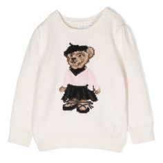 Polo Knitted Sweater, Bear Ralph Lauren Sweater, Cute Holiday Sweater, Ralph Lauren Sweater Outfits Women, Cute Ralph Lauren Outfits, Knitted White Sweater, Cute Preppy Sweaters, Christmas List 2024 Clothes, Single Clothing Items