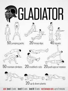 a poster showing how to do gladiator workouts for the entire body and chest