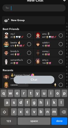 an iphone keyboard with the text new chat on it and two different emotes