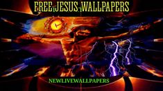 an image of jesus on the cross with lightning coming out of his eyes and text that reads free jesus wallpapers