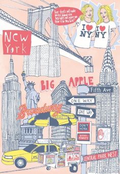 a drawing of new york with the statue of liberty