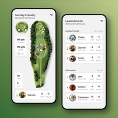 two iphone screens showing different golf courses