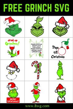 an image of christmas stickers with the words free grinch svg