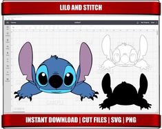 an image of lilo and stitch on the computer screen with text that reads instant cut files svg / png