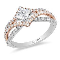 Enchanted Disney Fine Jewelry 14K White Gold and Rose Gold with 1 CTTW Aurora Engagement Ring Disney Aurora, Disney Rings, Small Crown, Class Rings, Enchanted Disney, Fine Engagement Rings, Enchanted Disney Fine Jewelry, Disney Fine Jewelry, Beautiful Wedding Rings