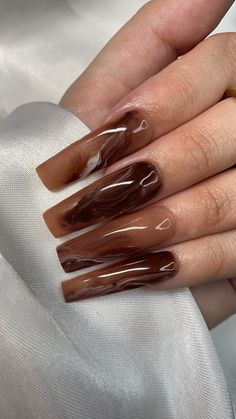 Shown in long square Nail glue included Prep kit sold separately Brown Nail Colors, Brown Nails For Fall, Nail Colors For Fall, Nails For Fall, Brown Acrylic Nails, Brown Nail, Fall Nail Ideas, Brown Nails Design, Long Square Nails