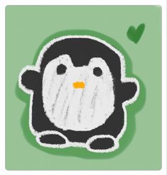 a drawing of a penguin on a green background