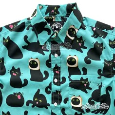 Blep voids. Bread voids. Butt licking voids. Scream voids. So many black cat voids on this adorable button up shirt! Perfect for a fun day out or dress it up and wear it into the office. ~ Sizing is unisex/men's sizing - please refer to the sizing chart. The fabric has a tight weave and no stretch. ~ Our shirts are printed on 100% cotton and are machine washable. ~ Full care instructions are printed on an inside tag. ~ Each shirt is sewn by hand and has a unique pattern placement. I cannot guara Funny Button Up Shirts, Unique Button Up Shirts, Playful Black Cotton Shirt, Fun Black Long Sleeve Shirt, Black Casual Shirt With Cat Print, Casual Black Shirt With Cat Print, Cool Button Up Shirts, Patterned Button Up, Aesthetic Button Up Shirt