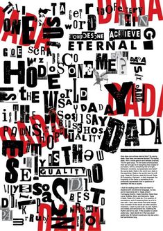 a poster with the words in red and black letters on it's back side