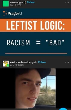 an image of a man in the back seat of a car with text that reads, lettistt logic racism = bad