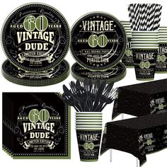 PRICES MAY VARY. 【Vintage Dude 60th Party Supplies】Make your 60th birthday party an unforgettable affair with our vintage 60 birthday party tableware set. Crafted with meticulous attention to detail, this collection combines classic charm with a touch of nostalgia, creating a perfect ambiance for your old man 60th milestone birthday celebration 【What Will You Get】Disposable 60th birthday party decorations dinnerware set included 24pcs 9'' 60th birthday plates, 24pcs 7'' 60th birthday paper plate 60th Birthday For Husband Party Ideas, 60 Birthday Ideas For Men, 60th Birthday Ideas For Husband, 60th Birthday Ideas For Men, 60th Birthday Decorations For Men, Vintage Birthday Decorations, Vintage Dude Party