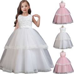 Material：Satin + Lace Color：Pink / White Size: 110/120/130/140/150/160 Sleeve Length: Sleeveless Occasion: Wedding / Party / Cocktail / Evening Condition: 100% New and high quality package include: 1 x Dress   Specifications:   Elegant and pretty baby kids girl's multi-layer tulle princess tutu dress. O-neck sleeveless bodice embellished with lace flower, so beautiful and attractive. Zipper closure on the back, satin Bowknot back, easy to put on and take off. Perfect for christening, birthday pa Long Dress Bridesmaid, Maxi Dress Bridesmaid, Princess Tutu Dress, Wedding Party Flowers, Girls Tulle Dress, Princess Dress Kids, Princess Prom Dresses, Princess Flower, Princess Tutu