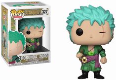 the pop vinyl figurine is shown in front of a box with it's green hair