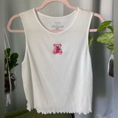 Xl Strawberry Bear Top. Never Worn. Y2k Style White Tank Top For Spring, White Crew Neck Tank Top For Day Out, White Crew Neck Tank Top For Spring, White Casual Tank Top For Spring, White Cotton Tank Top For Day Out, Casual White Tank Top For Spring, Trendy White Crew Neck Tank Top, White Y2k Tank Top For Spring, White Cotton Y2k Style Tank Top