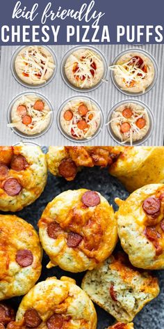 mini pizzas with cheese and pepperoni on top in muffin tins for kids to make